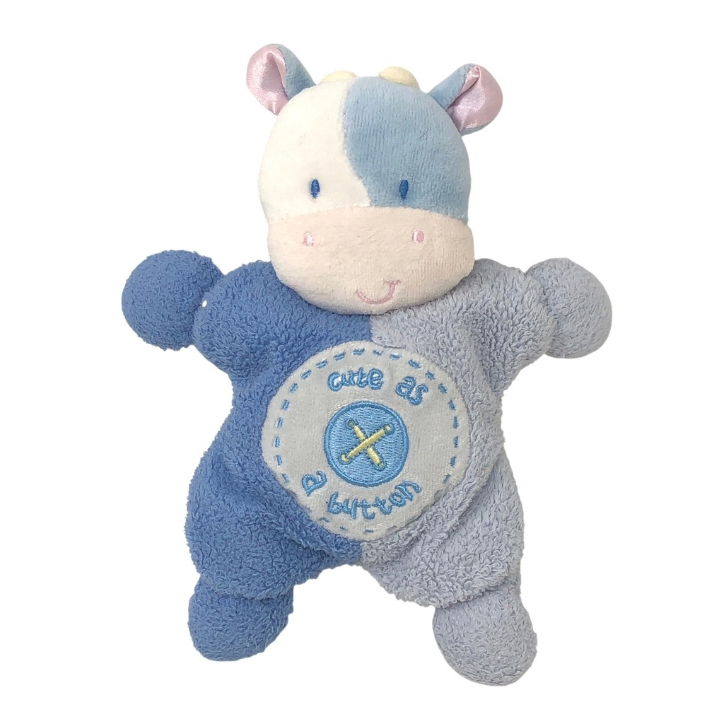 Kids Preferred Blue Cow Plush 7" Baby Rattle Cute As A Button Soft Toy